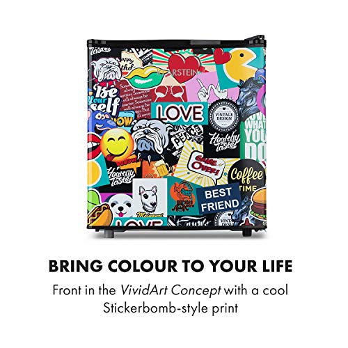 Klarstein Cool Vibe - koelkast, energie-efficiëntieklasse, volume: 48 liter, VividArt Concept: deur met StickerBomb comic design print, vriesvak, geluidsniveau: 42 dB, zwart - Afbeelding 4