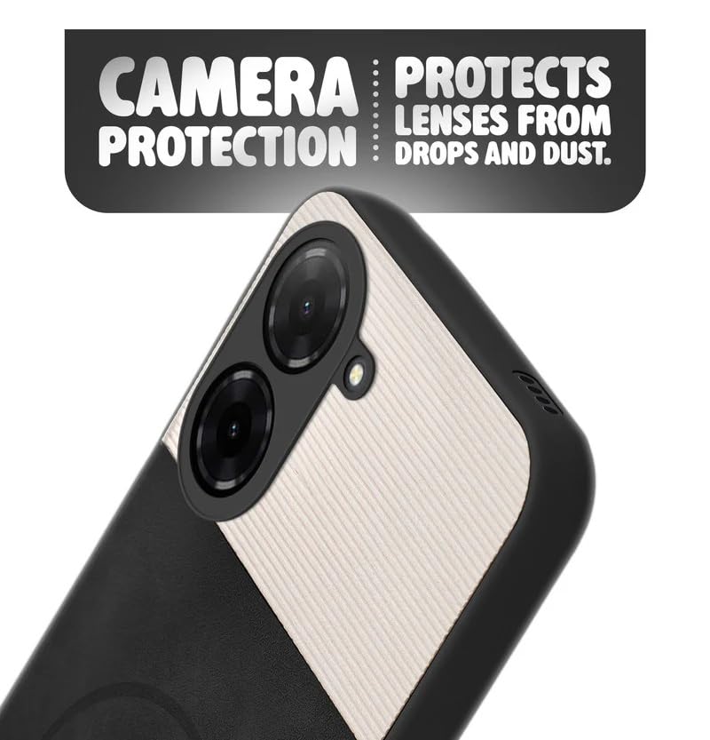 Image of Bintage CASE Mac Safe Design Hard Light Weight Back Case | Soft Border Camera Protect | Dual PU Leather Finish Back Cover Compatible for Poco C71 4G - White & Black