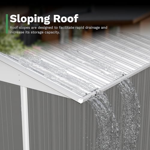 Image of Patiowell 10x14 FT Outdoor Storage Shed, Large Metal Garden Shed with Lockable Door and Sloping Roof, Outside Steel Utility Tool Sheds for Backyard Lawn Garden Patio, Grey