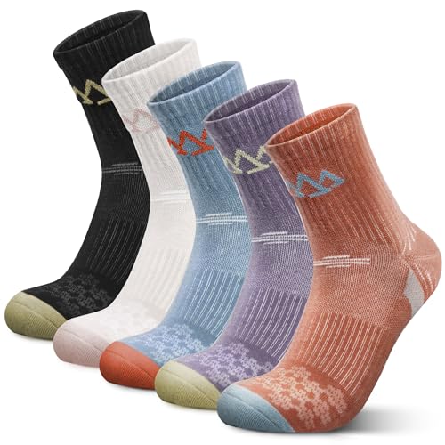 innotree Merino Wool Hiking Socks for Women Crew Socks Thermal Warm Cushion Moisture Wicking Boot Socks 5 Pairs,Medium