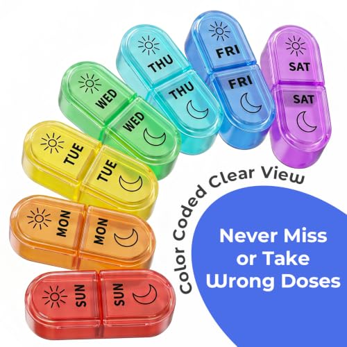 Image of Weekly AM PM Detachable Pill Organizer 2 Times a Day, Wear Resistant Large Print Medicine Pill Organizer for Arthritis, Seniors & Caregiver, Purse Travel Use - Black