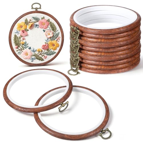 10 Pcs Embroidery Hoops Frame 5 Inch Round Imitated Wood Circle Cross Stitch Hoop Ring for Embroidery Art Craft Handy Sewing Decoration