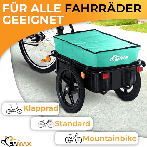 SAMAX Transportanhänger 70 Liter / 60 Kg Fahrradanhänger Lastenanhänger mit Kupplung Fahrrad Anhänger Handwagen mit Kunststoffwanne in Grün