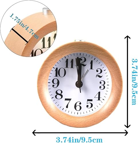 Miniatura 6 de ECVISION Reloj despertador de madera de haya de Snooze de mesa silenciosa redonda pequeña hecha a mano con luz nocturna