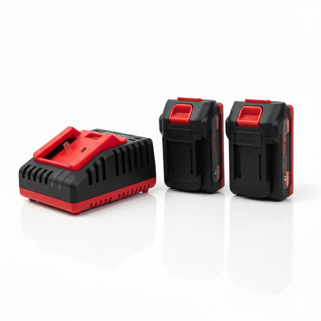Caricabatterie Rapido con 2 Batterie 21V 2.0aH al Litio – Ricarica Veloce per Utensili da Giardino e Potatura, Alta Potenza e Lunga Durata