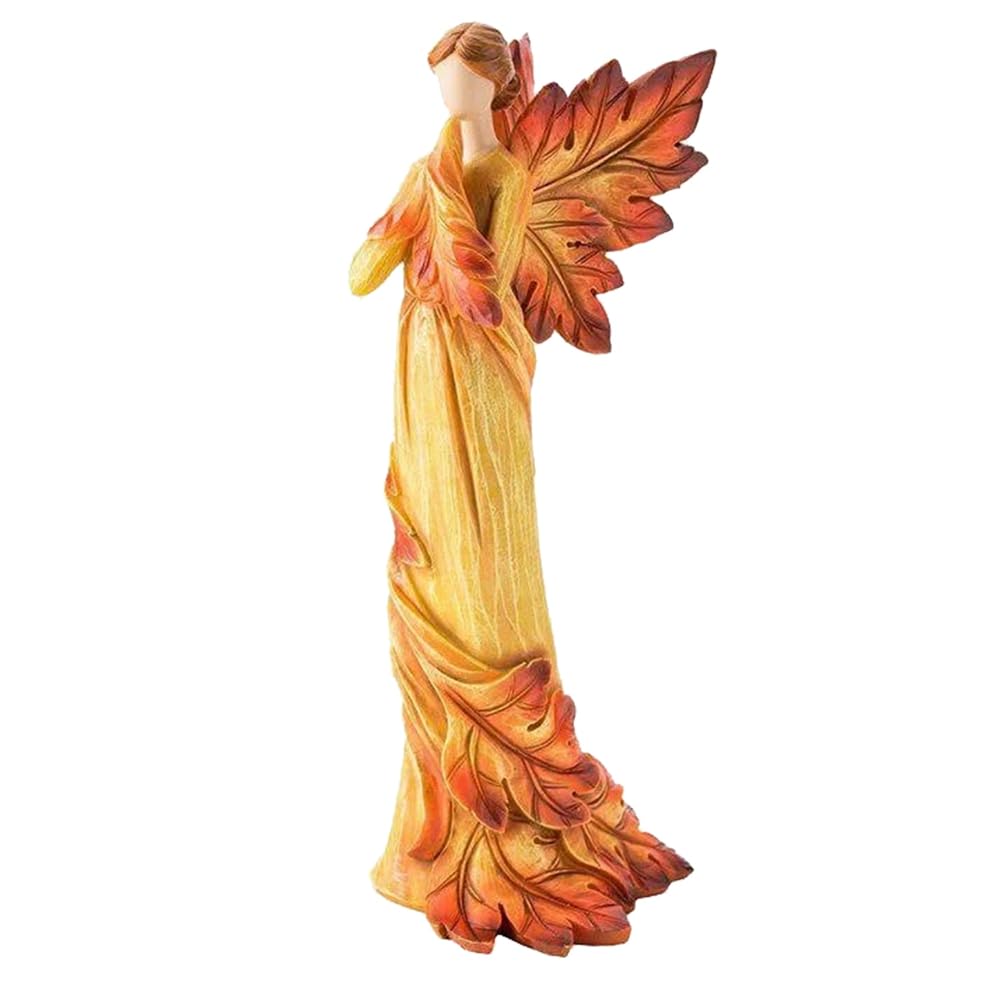 CTRLZS Autumn Maple Leaf Angel Statue Desktop Ornaments Garden Home Decoration,Standing Angel