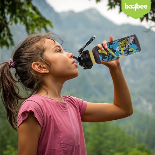 Image of BAYBEE 2 in 1 Baby Sipper Bottle for Kids | Anti-Spill BPA Free Baby Water Bottle with Silicone Straw & Carry Handle | 900 ML Drinking Water Bottle for Kids Toddlers 12+ Months Boys Girls (Black)