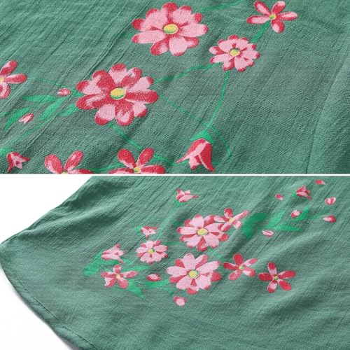 Image of FindThy Women's 2 Piece Linen Outfits Short Sleeve Floral Print Lounge Sets Crewneck Summer Suits