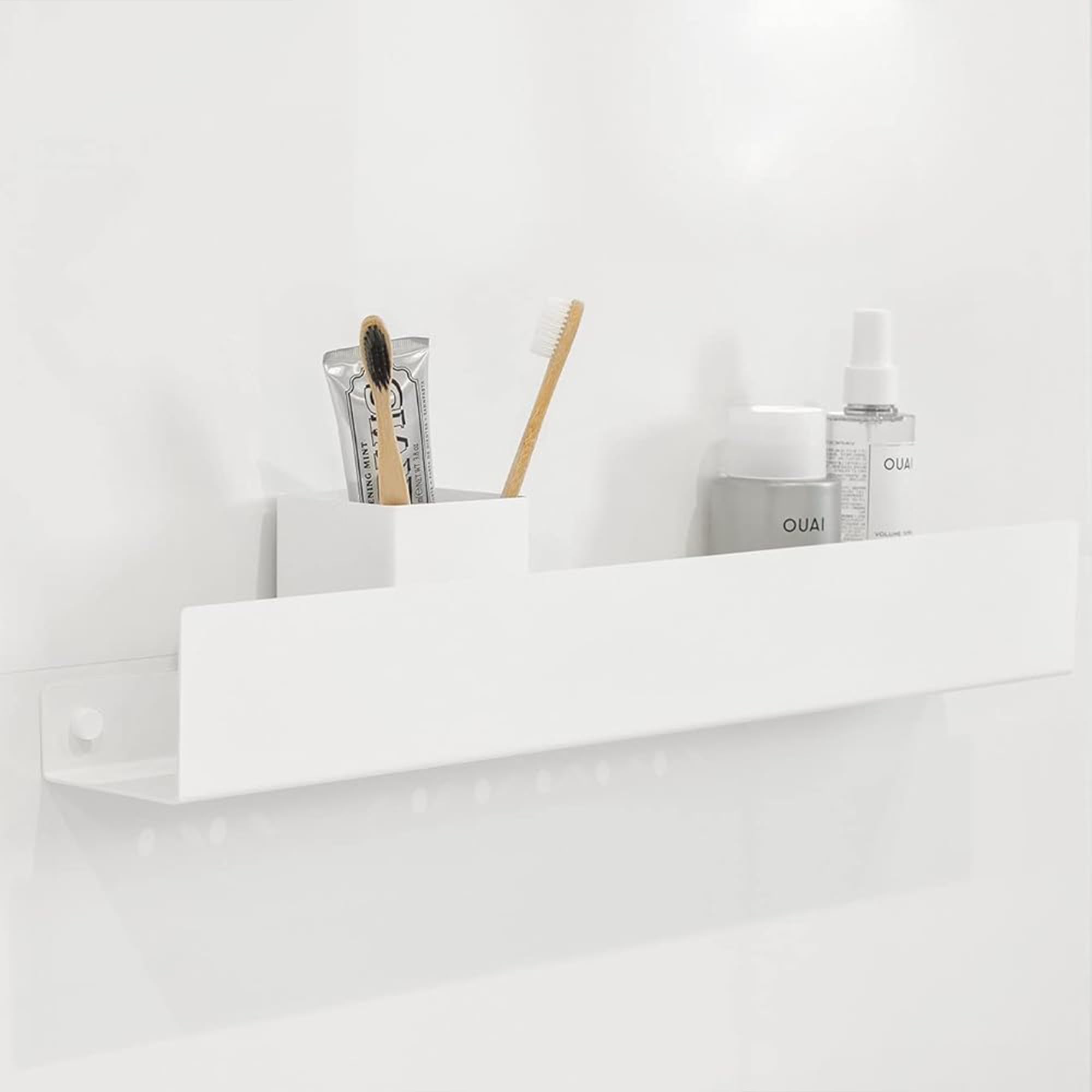 DABSTORY Duschablage Badregal Bohren Duschkorb Organizer für Dusche und Badezimmer Halterung Duschregal Edelstahl Klein Bad Duschhalterung Wandhängend Regal Matte Finish Weiß 40cm