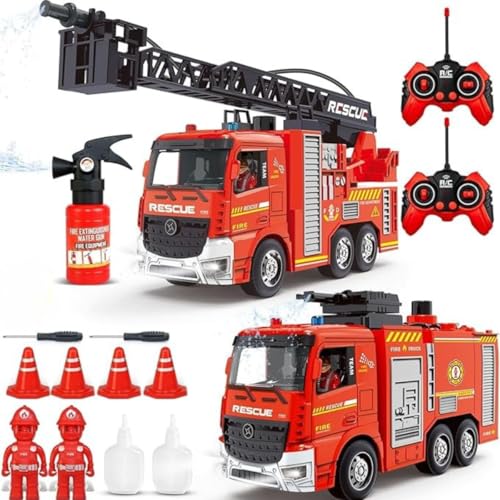 Leopmase Remote Control Fire Truck, RC Fire Truck Toy Set, 2 Firetruck with Fire Extinguisher...