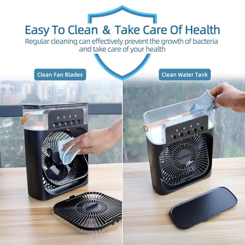 Image of Drumston (15 Years Assured Warranty) Personal Mini Air Cooler Fan with Humidifier Mist, Adjustable Wind Speeds, LED Night Light, USB Powered Portable Desk Cooler for Bedroom Office Study Room (Black)
