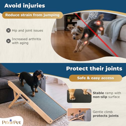 Image of Dog Ramp for Couch - Non-Slip, Sturdy Build Foldable Wooden Dog Ramp - Supports up to 200 lbs - 7 Adjustable Heights (14 inch-20.5 inch) - Enhanced Stability - Birchwood Pet Ramp for Small Dogs - Natural