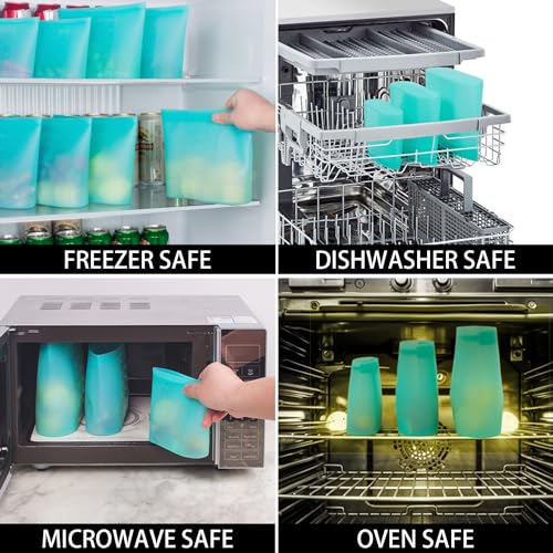 Annaklin Reusable Food Bags, 8 Pack 100% Silicone Food Storage Bags Stand Up Zip Silicone Bags For Food Container thumb #4