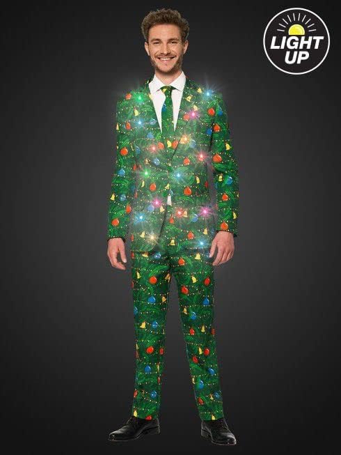 Miniatura 7 de SUITMEISTER Trajes de Navidad iluminados para hombres en diferentes estampados disfraces feos de Navidad incluyen chaqueta pantalones y corbata