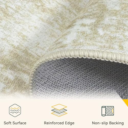 RELEANY Washable Area Rugs 5'x7' Non-Slip Modern Abstract Soft for Living Room Entryway Bedroom Nursery, Print Pattern, Beige Cream Brown