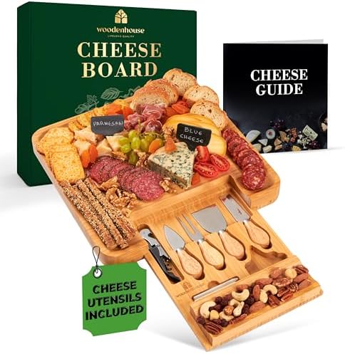 Cheese Platter and Meat Tray - Bamboo Charcuterie Board Set With Utensils and Wine Opener Included