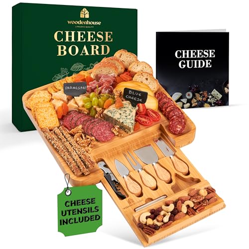 Woodenhouse Bamboo Charcuterie Boards Gift Set - Meat and Cheese Tray with Utensils Included...