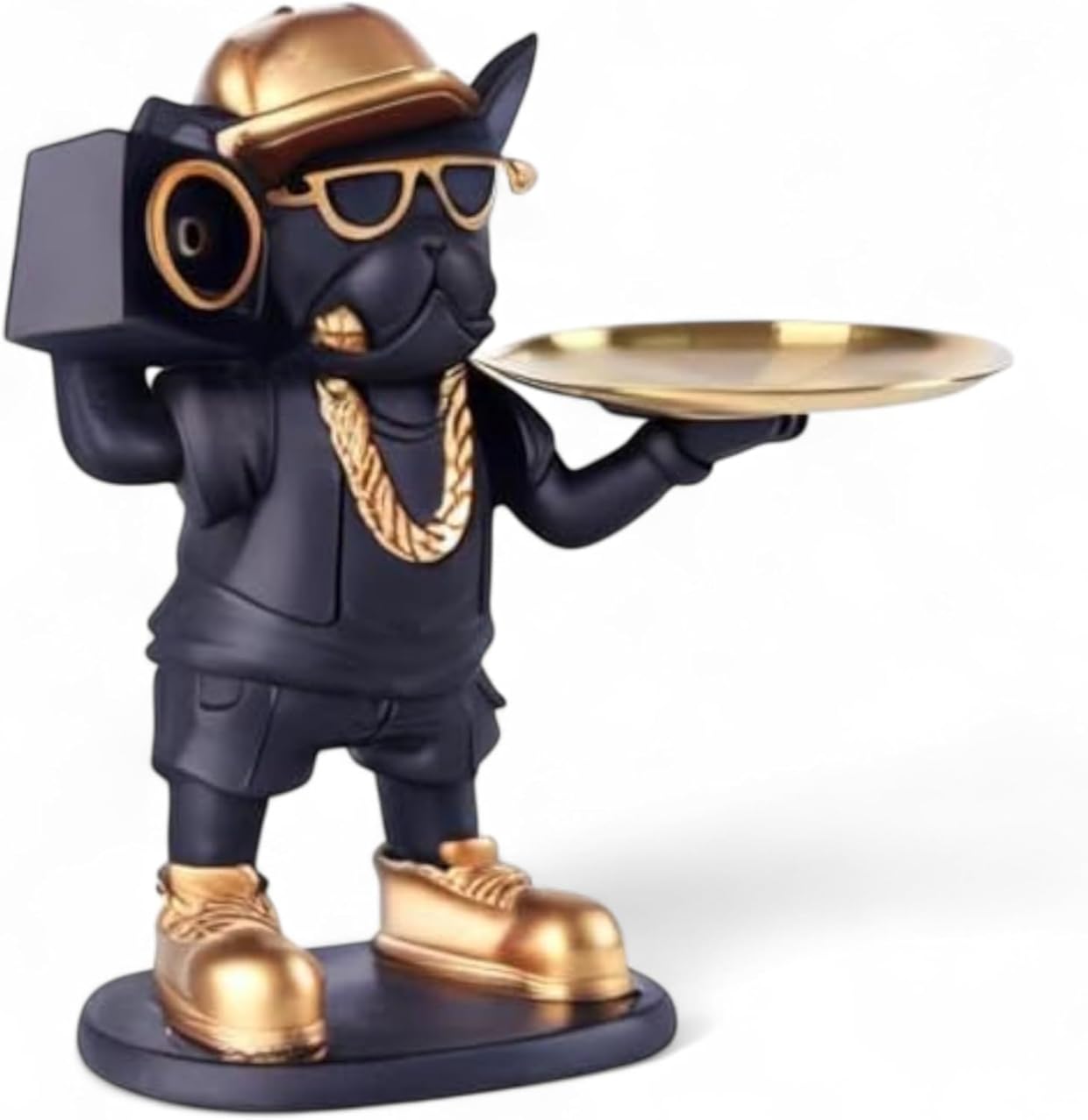 VIYU CREATIONS Hip Hop Bulldog Figurine with Tray | Cool Resin Dog Showpiece for Home Décor