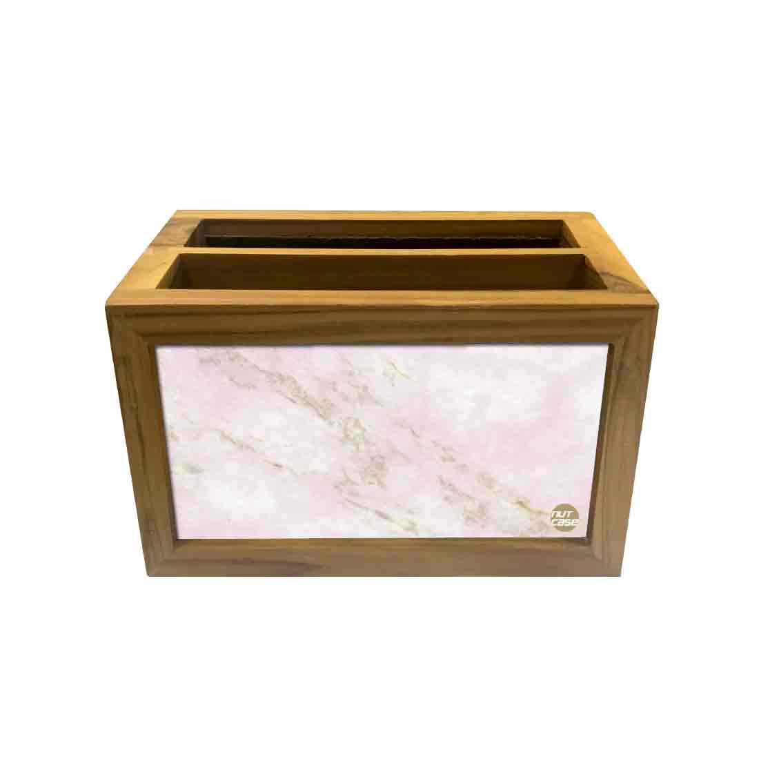 Nutcase Designer Teak Wood TV Remote Stand For Home Remote Holders Organizer Caddy for TV/AC Remotes Control -Multipurpose Desk Organiser-6�x4�x4� - PINK MARBLE 2