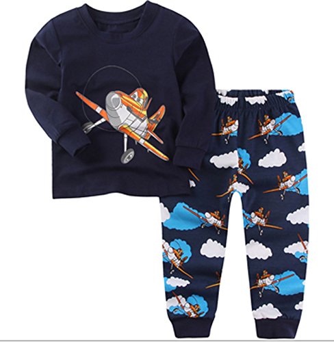 MENGMENG Aircraft Boys Long Pajamas Set 2 Piece Kids 100% Cotton Clothes2
