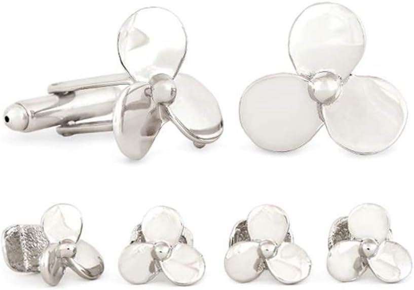 Silver Tone Propeller Cuff Link & Stud Set