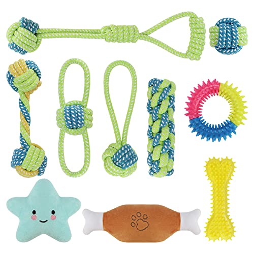 ETACCU Hundespielzeug Hund Seil Spielzeug, Kauspielzeug Hunde, 10pcs Welpenspielzeug, Hundespielzeug Intelligenz, 100% Baumwolle Unzerstörbar Hundespielzeugseil für Kleine, Quietschendes Spielzeug Cover