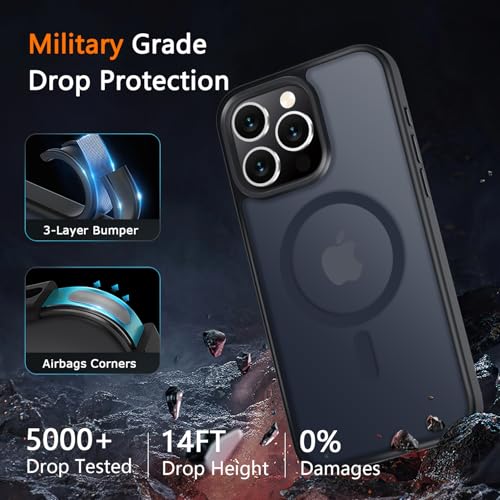 LATVIN for iPhone 15 Pro Case, Magnetic Phone Cover, Compatible with MagSafe, Military Grade Protection, Translucent Matte Frosted Back, Black - image 2