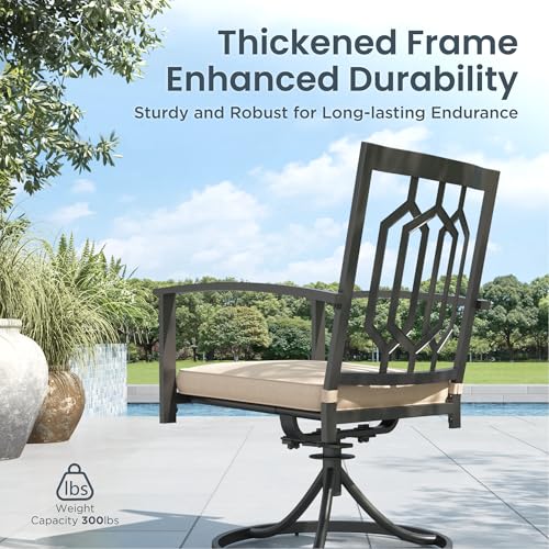 Image of PHI VILLA 7 Pcs Patio Dining Set for 6& Swivel Chairs | Rectangular Dining Table and 6 Swivel Patio Dining Chairs w / cushions for Outdoor Backyard Bistro Furniture Set