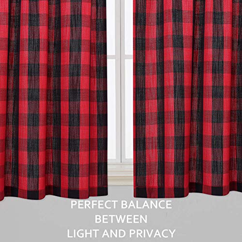 Caromio Cafe Curtains 30 Inches Length, Buffalo Plaid Gingham Check Short Tier Curtains For Kitchen Bathroom Window Curtain, Red/Black #TOP5