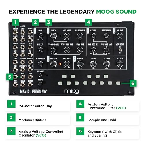 Image of MOOG Mavis - Standalone Semi-Modular Analog Synthesizer Kit with Keyboard, Analog Oscillator, Filter, Envelope Generator, Wavefolder, and Dust Cover