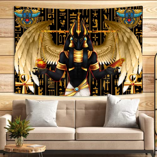 Egyptian Tapestry,Ancient Religious Mythical Beast Tapestry Comfortable Fabric Tapestries,Horus Eye Golden Wings Balancetapestry Background Cloth For Living Room And Bedroom Decoration,60X40In #TOP2