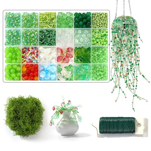 1830 Pcs Crystal Glass Beads Kit for Succulent Suncatcher Making, Forever Plant Green Beads & Wire for Succulent Plant Making and DIY Crafts Creative Gift for Mothers, Women, Plants Lovers, Home Decor