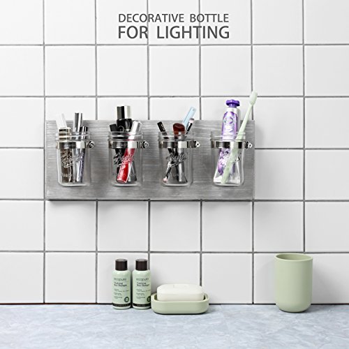 Rustic Mason Jar Toothbrush Holder Bathroom Storage Organizer Caddy, Kitchen, And Hallway Decor Storage, Farmhouse Hanging Mount Shelf & Hooks For Loofah | Shaver | Toothpaste | Electric Toothbrush #TOP1