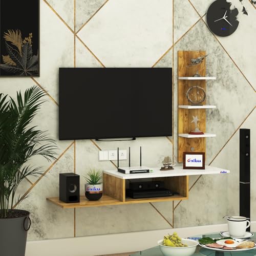 Image of Anikaa Thomas Engineered Wooden TV Unit /TV Stand /Wall Mounted TV Unit /TV Cabinet /TV Entertainment Unit (Giantwood /White) - Ideal for Upto 43 inch(D.I.Y)