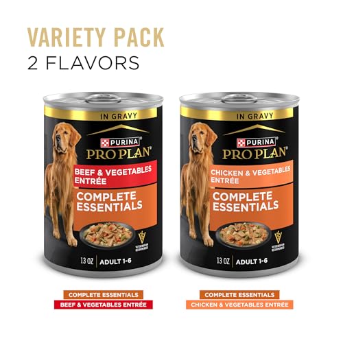 Image of Purina Pro Plan Complete Essentials Wet Dog Food Chicken and Vegetables Entree and Beef and Vegetables Entree Variety Pack - (Pack of 12) 13 oz. Cans