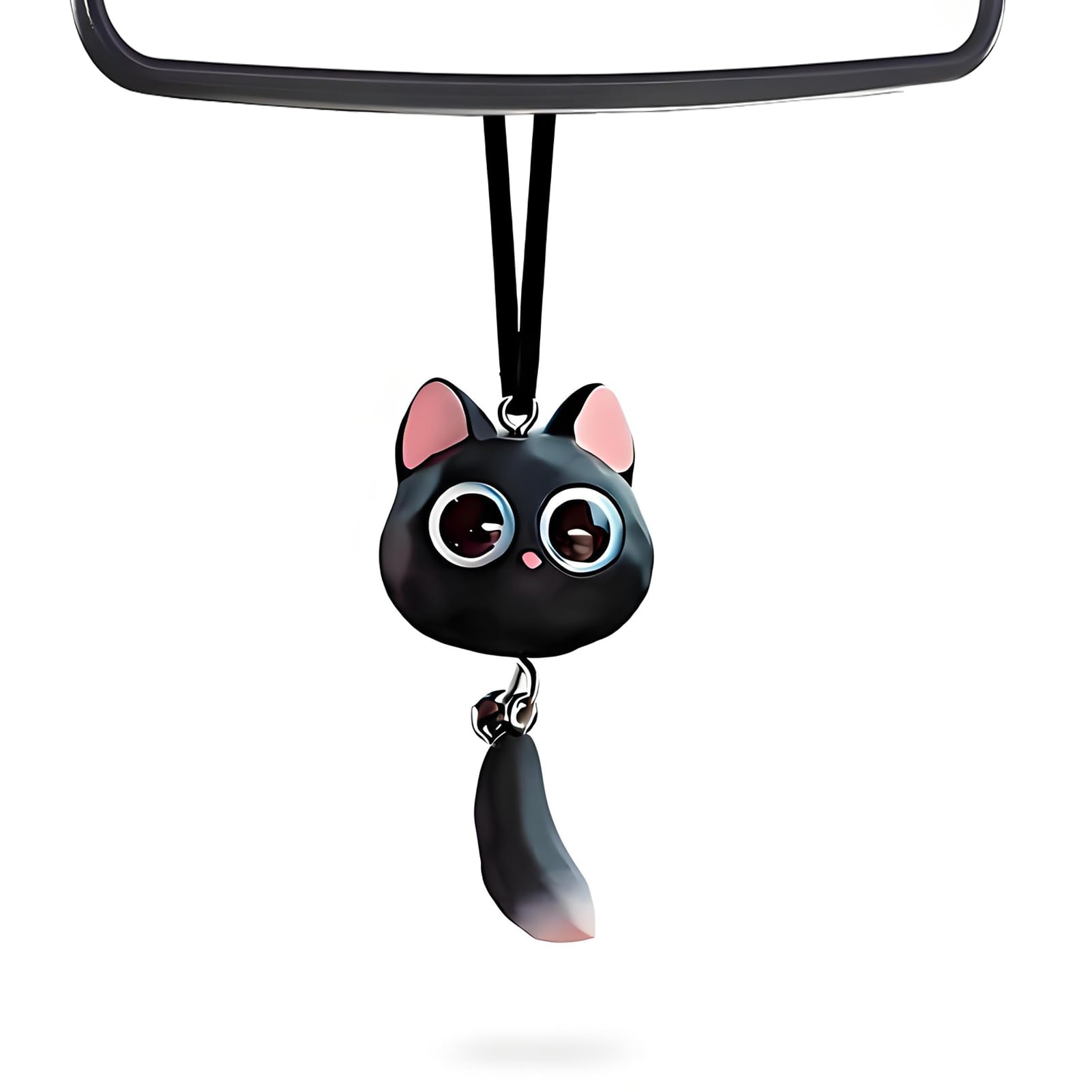 Cute Cat Car Hanging Ornament, Swinging Kitten Car Rearview Mirror Pendant, Auto Interior Accessories Home Decor Gift for Women Men Friends Family, Black