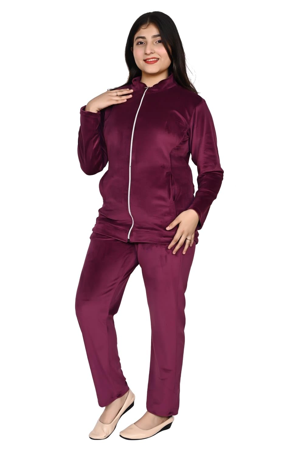 ORIEX THE ORIGINAL FASHION Girls/Women Solid super soft jacket & payjama set tracksuit/nightsuit-113-WINE RED-L 2