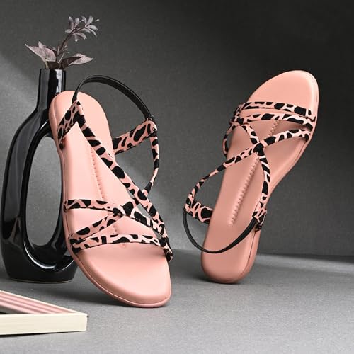 Image of Centrino Women's Sandals | Trendy Stylish Slip-On Open Toe Sandals for Ladies | Animal Print Cross Strap Comfortable Casual Flip-Flop Sandals | Lightweight and Durable Fashion Footwear(9328)