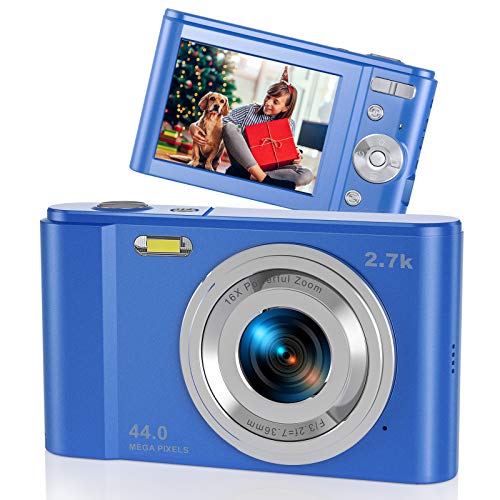 44MP Small Digital Camera for Photography Beginners, 2.7K Vlogging Camera 2.88\" IPS 16X Digital Zoom Point and Shoot Camera for Kids Teens Christmas,Thanksgiving Days,Birthdays Gift (Blue)