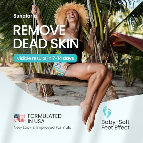 SUNATORIA Foot Peeling Mask (2 Pack) – Exfoliating Foot Mask for Dry Cracked Feet & Calluses – Baby Soft Touch Foot Peel Mask with Aloe V...