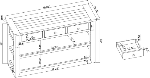 Miniatura 3 de Mesa consola de madera maciza de 48 pulgadas con 3 dawers de almacenamiento y 2 estantes para almacenamiento, entrada, pasillo, vestíbulo, sofá mesa