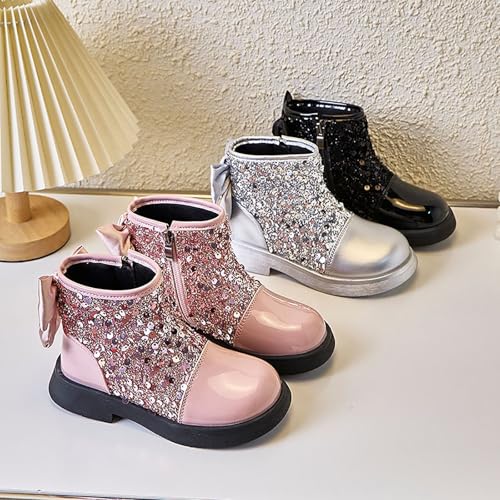 Girls Sequins Ankle Boots Kids Toddler Glitter Side Zipper Bowknot Design Boots Party Performance Boots Formal Shoes3