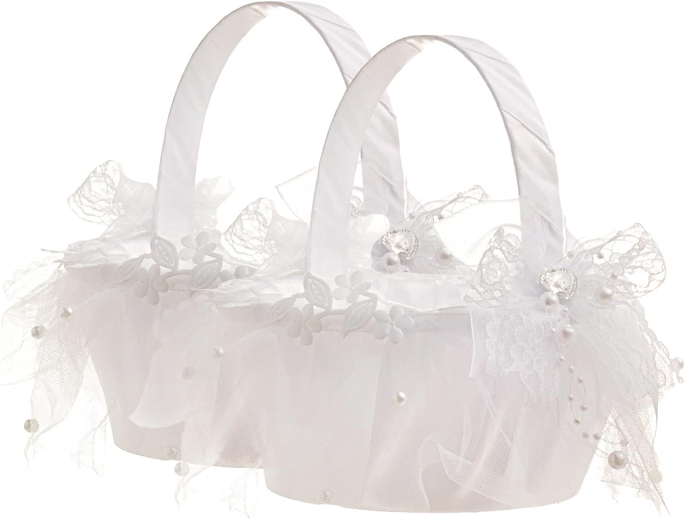 2 PCS Flower Girl Basket Ivory for Wedding Ceremony
