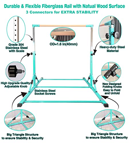 PreGymnastic Foldable Gymnastics Bar, 6FT Gymnastic Horizontal Bars, Folding Training Bar for Kids and Teenagers 3-18, Weight Limit 500 LB, Adjustable kip Bar,Children Home Gym Equipment Indoor