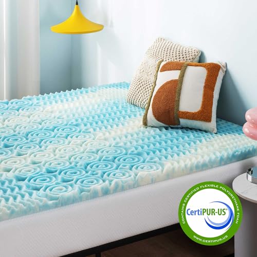 Image of Best Price Mattress 2 Inch 5-Zone Swirl Gel Aerobreeze Foam Mattress Topper, CertiPUR-US Certified, Dorm Essentials, Twin