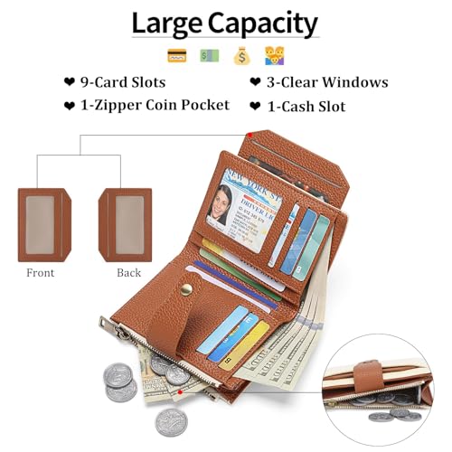Image of GAEKEAO Small Wallets Woman RFID Blocking Leather Bifold Card Holder Wallets with Zipper Pocket Removable ID Window