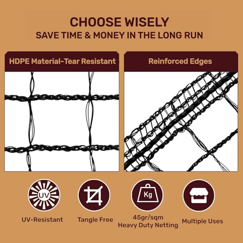 Image of Heavy Duty Bird Netting for Chicken Coop, 19.5 x 19.5 ft 0.8 inchMesh HDPE Chicken Netting for Hawks with Reinforced Edges, Durable & Reusable Poultry Netting for Garden Raised Beds & Fruit Trees