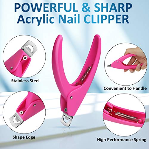 Acrylic Nail Clipper Nails Cutter - Ejiubas Professional Nail Clipper for Acrylic Nails 1PC False Nail Tip Cutter 10PCS Nail Glues 10PCS Nail Files for Manicure Pedicure Salon Home Nail Art DIY