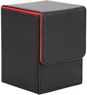 Scimi Card Deck Box for Trading Cards, MTG Commander Deck Box Holds 120+ Single Sleeved Cards, Leather Magnetic Card Storage Box Fits for TCG CCG Magic Cards (Black&Red)