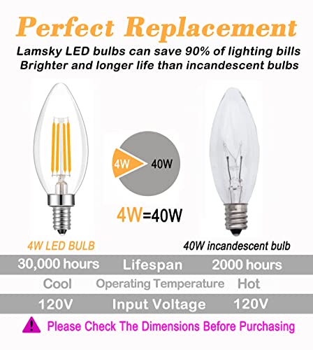 Lamsky E14 Led Bulb Dimmable,110V 400Lm 40W Equivalent Warm White 3000K,E14 European Base Candelabra Bulbs,C35 Clear Vintage Torpedo Shape Bulb For Chandeliers,Pendant,Ceiling Fan(6-Pack) #TOP2